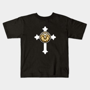 Lion Of Judah on the Cross Christian Logo Kids T-Shirt